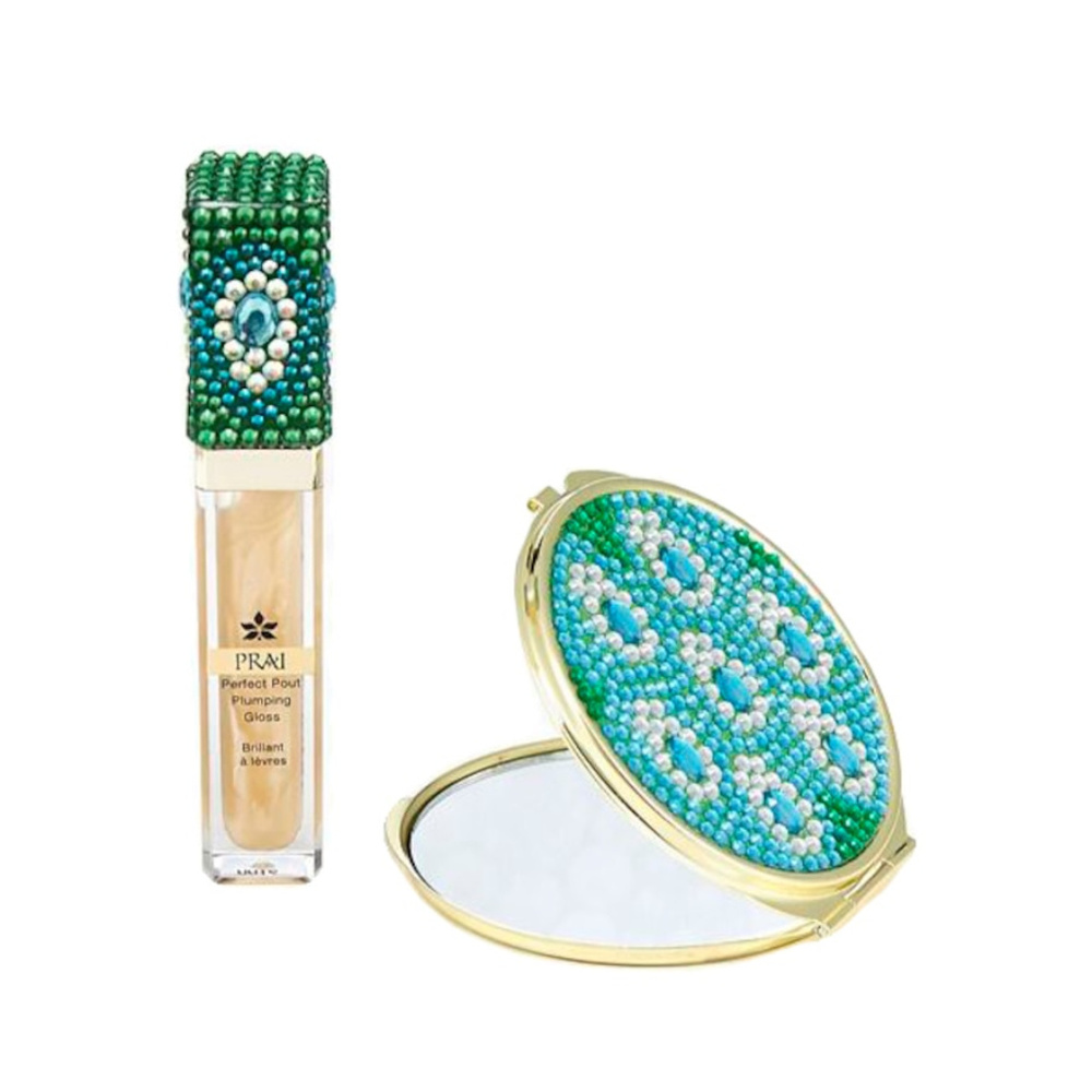 NWT Prai Beaded Lip Gloss and Compact Mirror